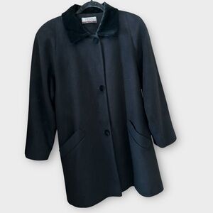 Vintage USA Forrani Black Wool Dress Swing Coat Velvet Collar Women Size 10